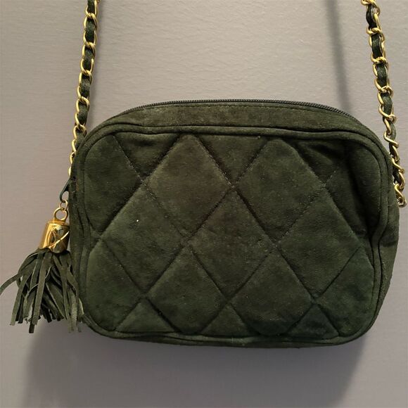Unbranded Handbags - Women's Green Crossbody Bag Quilted Tassel Gold Chain Strap